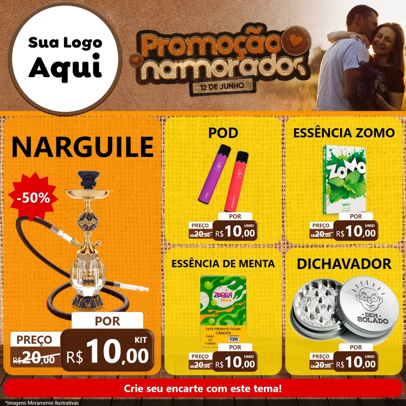 Modelo de Rede Social para Feed Facebook com o tema Promoção Namorados para Tabacaria