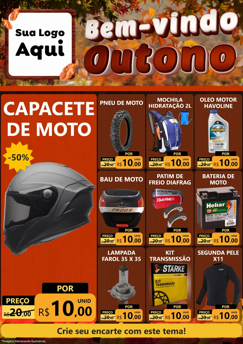 Modelo de Encarte para Encarte A4 Vertical com o tema Bem-vindo Outono para Moto peças