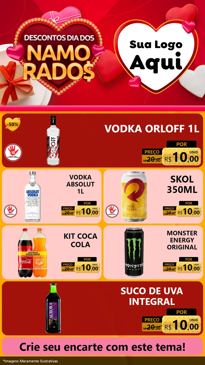 Modelo de TV para TV Vertical com o tema Descontos Dia dos Namorados para Distribuidora de bebidas