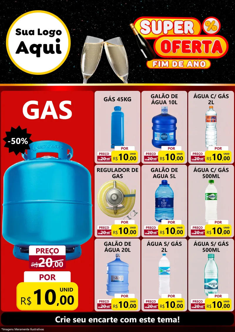 Modelo de Encarte para Encarte A4 Vertical com o tema Super Oferta Fim de Ano para Água e gás
