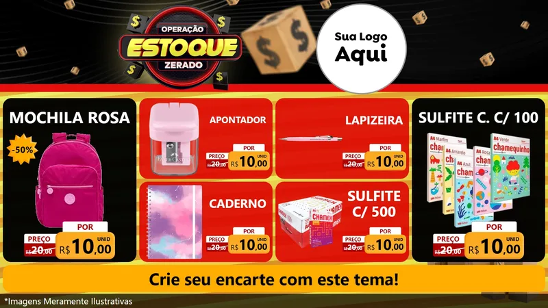 Modelo de TV para TV Horizontal com o tema Operação Estoque Zerado para Papelaria