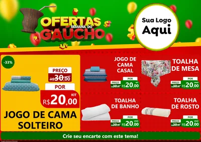 Modelo de Encarte para Encarte A4 Horizontal com o tema Ofertas Semana Do Gaúcho para Cama, Mesa e Banho