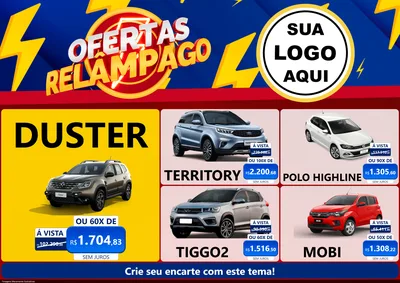 Modelo de Encarte para Encarte A4 Horizontal com o tema Ofertas Relâmpago para Concessionaria de Carros