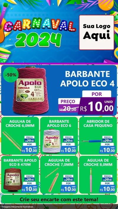 Modelo de Rede Social para Stories com o tema Carnaval 2027 para Armarinho e Aviamentos
