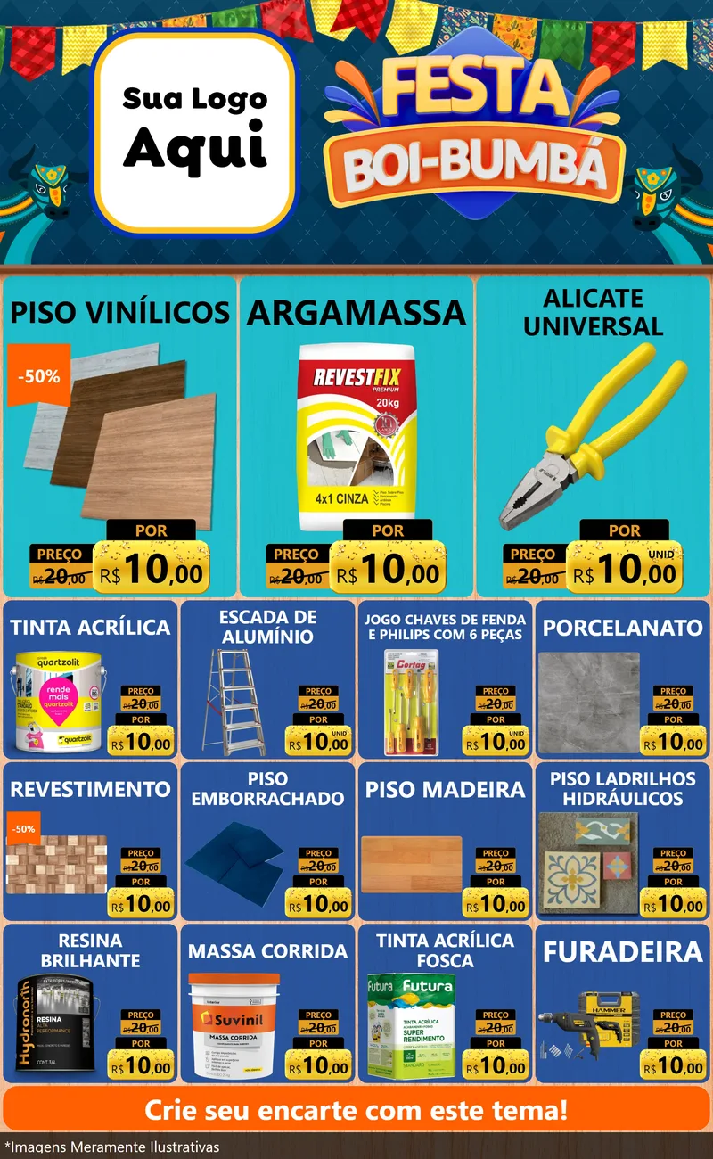 Modelo de Encarte para Encarte Grande com o tema Festa Boi Bumbá para Material para Construção