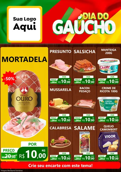 Modelo de Encarte para Encarte A4 Vertical com o tema Dia do Gaúcho para Frios e Laticínios
