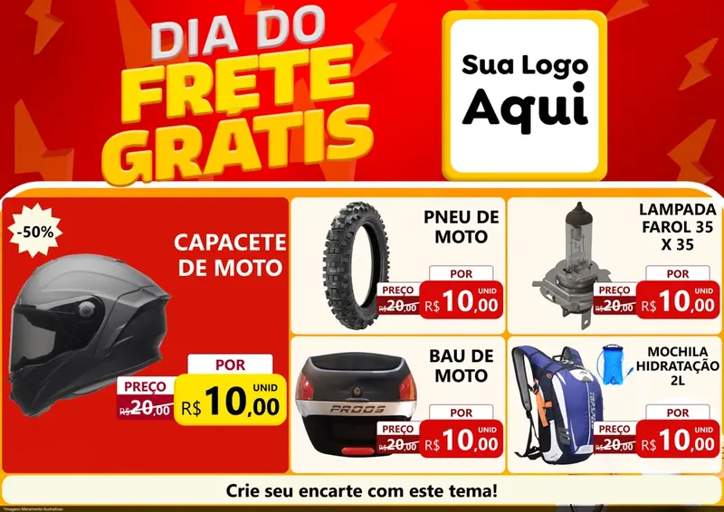 Modelo de Encarte para Encarte A4 Horizontal com o tema Dia do Frete Grátis para Moto peças