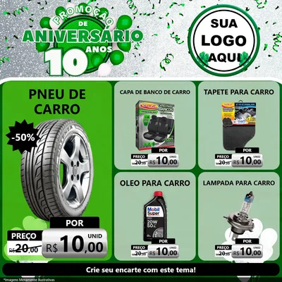 Modelo de Rede Social para Feed Facebook com o tema Promoção de Aniversário - 10 Anos para Auto peças