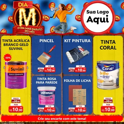 Modelo de Rede Social para Feed Facebook com o tema Dia M - O Dia Mais Barato Do Mês para Tintas e Ferramentas