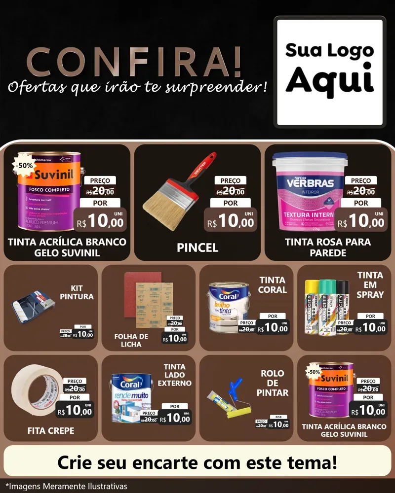 Modelo de Rede Social para Feed Instagram com o tema Confira! Ofertas que irão te surpreender! para Tintas e Ferramentas