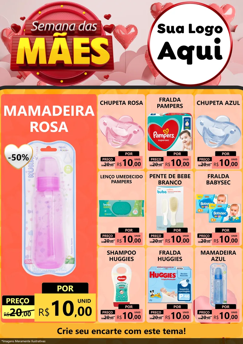 Modelo de Encarte para Encarte A4 Vertical com o tema Semana das Mães para Bebês