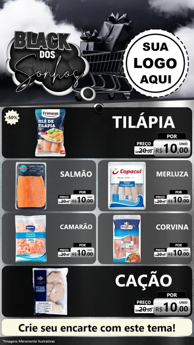 Modelo de TV para TV Vertical com o tema Black dos Sonhos para Peixaria