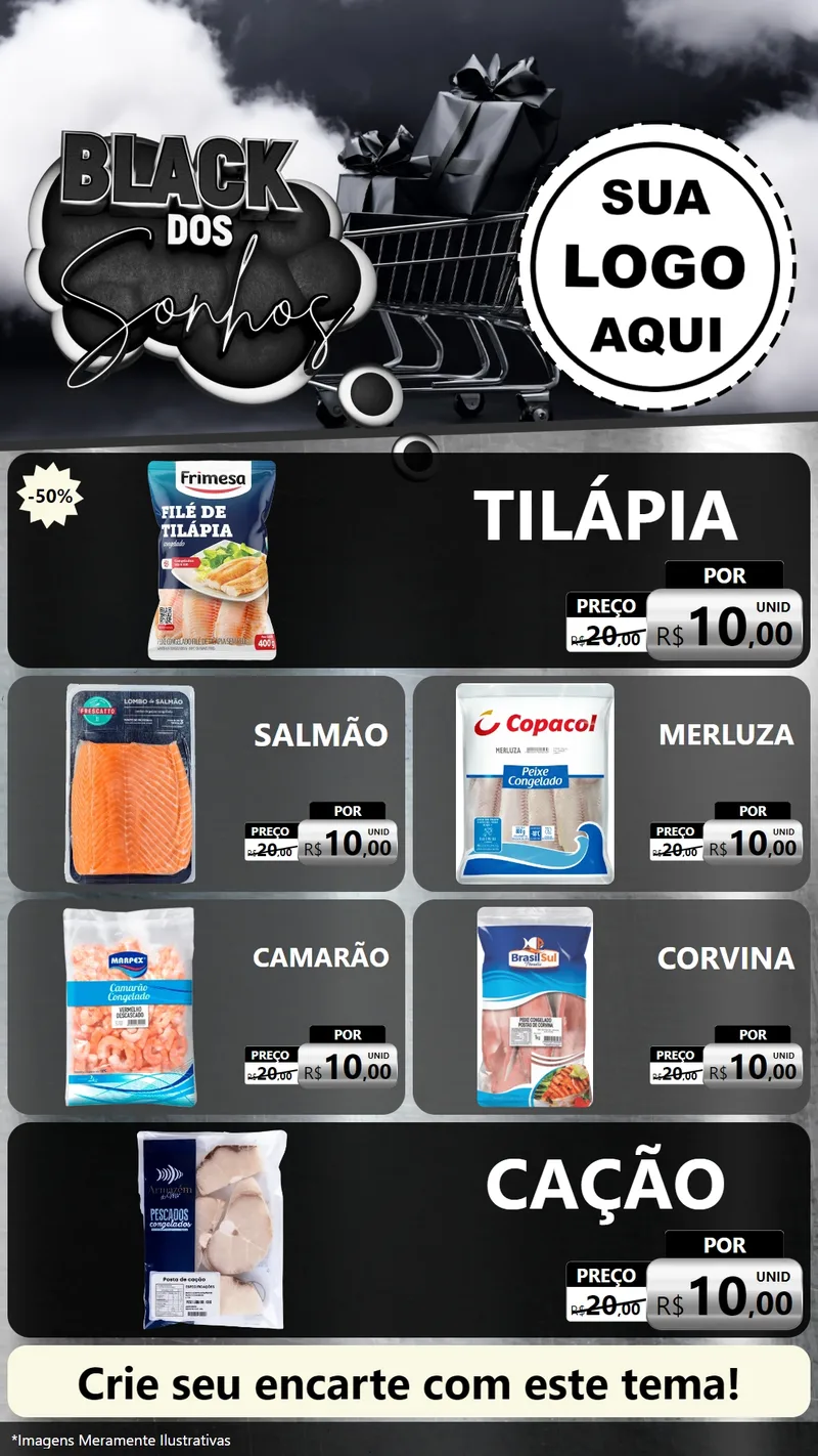Modelo de TV para TV Vertical com o tema Black dos Sonhos para Peixaria