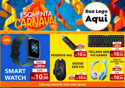 Modelo de Encarte para Encarte A4 Horizontal com o tema Esquenta de Carnaval para Informática