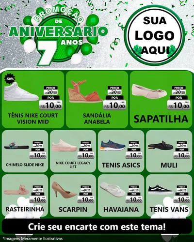 Modelo de Rede Social para Feed Instagram com o tema Promoção de Aniversário - 7 Anos para Calçados