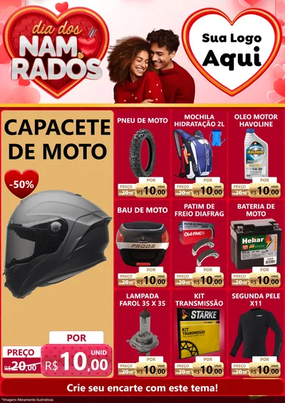 Modelo de Encarte para Encarte A4 Vertical com o tema Dia dos Namorados para Moto peças