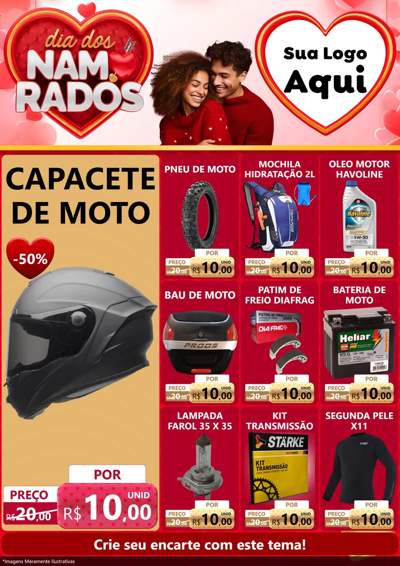 Modelo de Encarte para Encarte A4 Vertical com o tema Dia dos Namorados para Moto peças