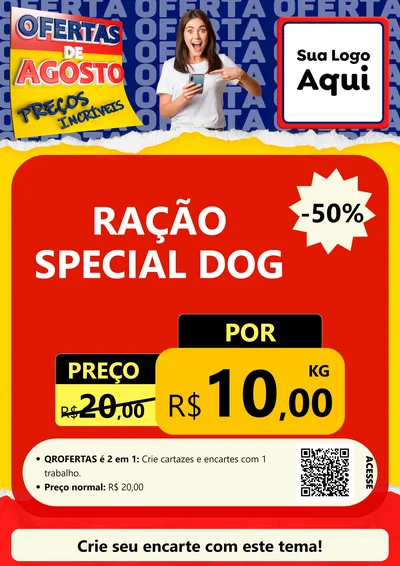 Modelo de Cartaz para Cartaz A4 Vertical com o tema Ofertas de Agosto - Preços Incríveis para Pet Shop