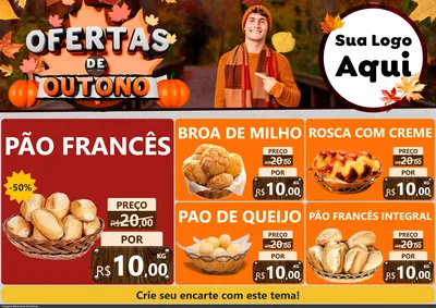 Modelo de Encarte para Encarte A4 Horizontal com o tema Ofertas de Outono para Padaria
