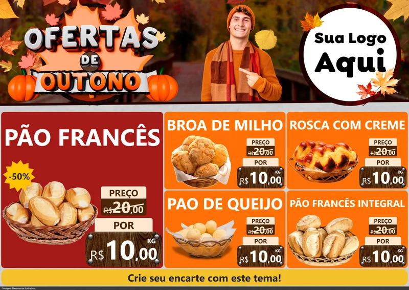 Modelo de Encarte para Encarte A4 Horizontal com o tema Ofertas de Outono para Padaria