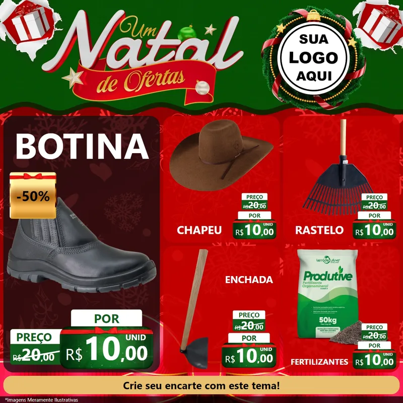 Modelo de Rede Social para Feed Facebook com o tema Um Natal de Ofertas para Agropecuária