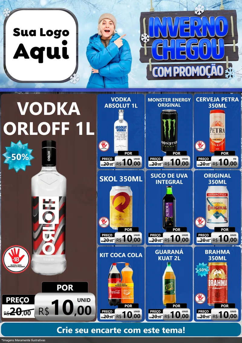 Modelo de Encarte para Encarte A4 Vertical com o tema Inverno Chegou Com Promoção para Distribuidora de bebidas