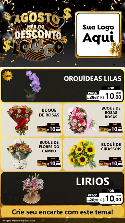 Modelo de TV para TV Vertical com o tema Agosto Mês do Desconto Louco para Floricultura e jardim
