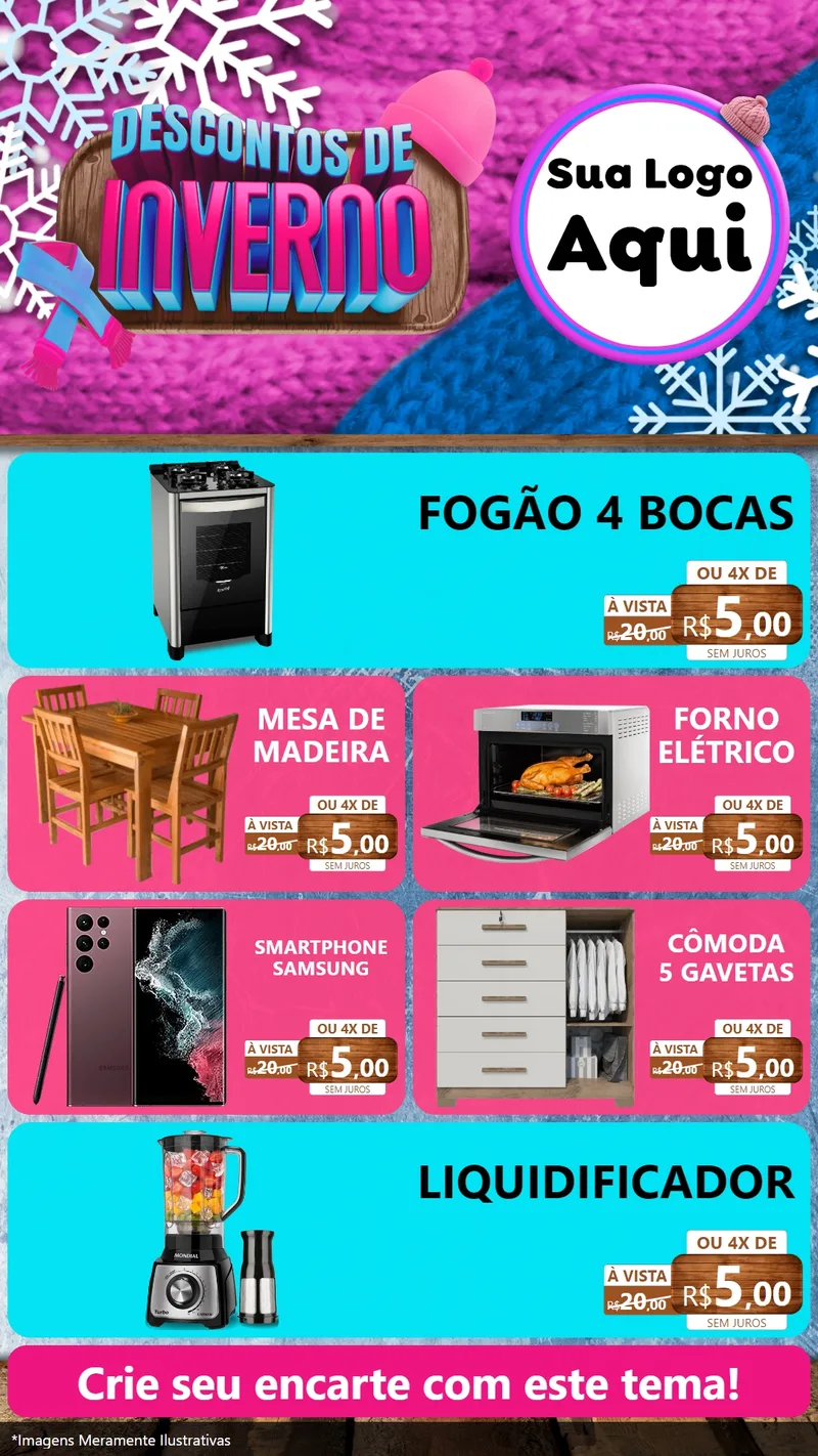 Modelo de TV para TV Vertical com o tema Descontos de Inverno para Móveis e Eletro
