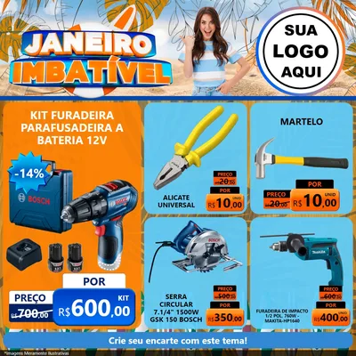 Modelo de Rede Social para Feed Facebook com o tema Janeiro Imbatível para Maquinas e Ferramentas