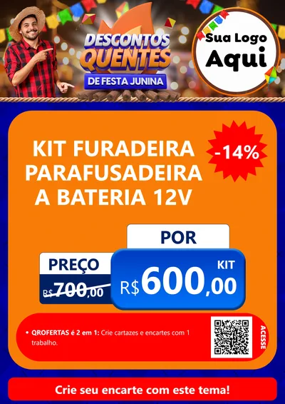 Modelo de Cartaz para Cartaz A4 Vertical com o tema Descontos Quentes de Festa Junina para Maquinas e Ferramentas