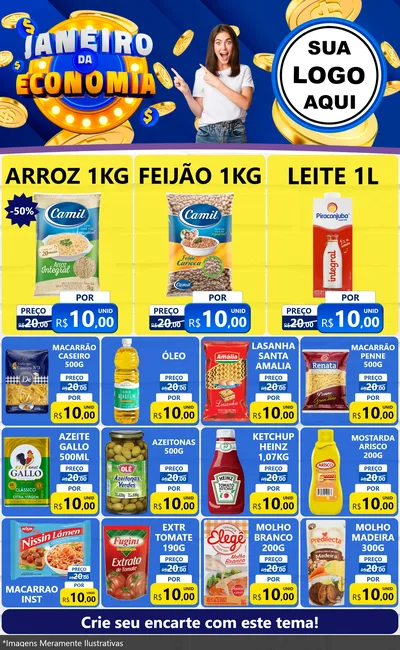 Modelo de Encarte para Encarte Grande com o tema Janeiro da Economia para Supermercado