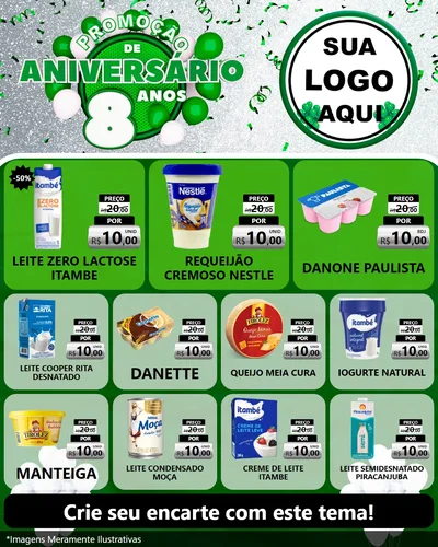 Modelo de Rede Social para Feed Instagram com o tema Promoção de Aniversário - 8 Anos para Frios e Laticínios