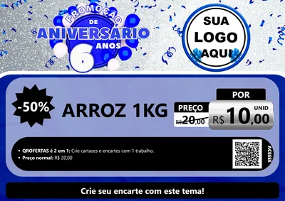 Modelo de Cartaz para Cartaz A4 Horizontal com o tema Promoção de Aniversário - 6 Anos para Supermercado