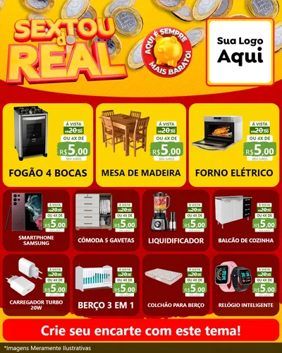 Modelo de Rede Social para Feed Instagram com o tema Sextou do Real para Móveis e Eletro