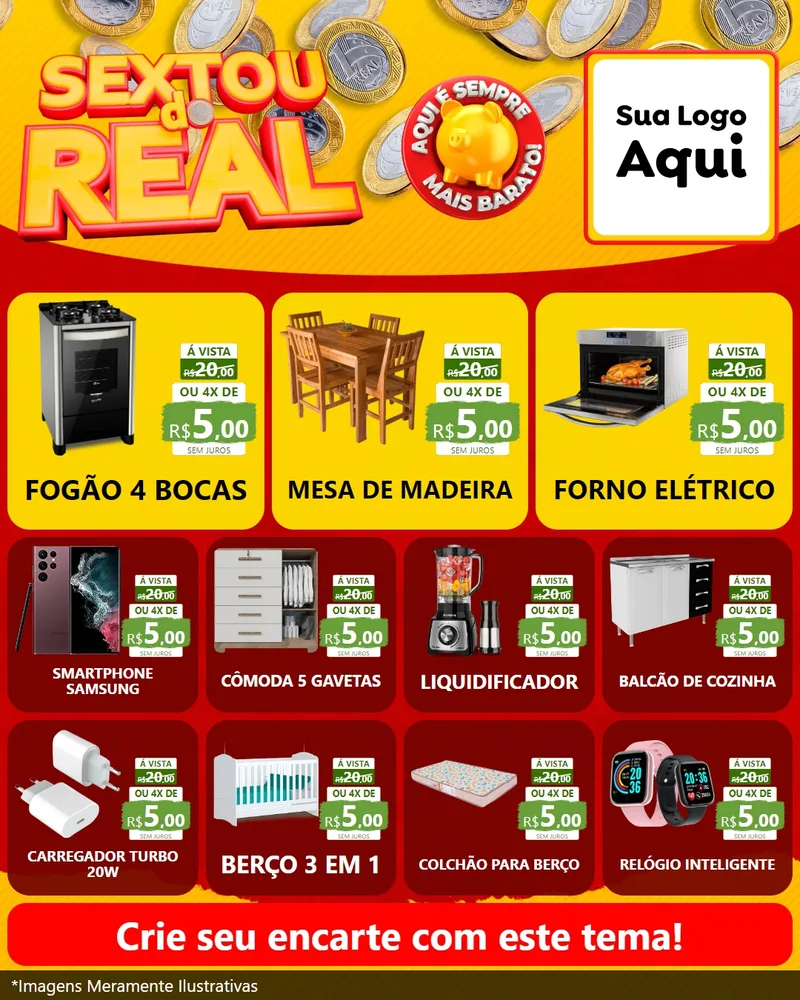 Modelo de Rede Social para Feed Instagram com o tema Sextou do Real para Móveis e Eletro