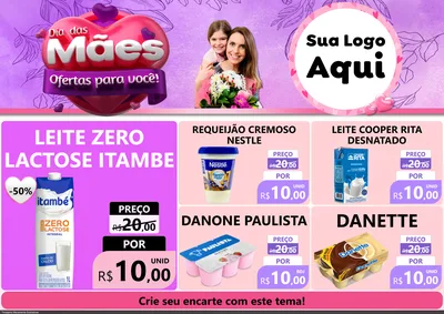 Modelo de Encarte para Encarte A4 Horizontal com o tema Dia das Mães Ofertas para Você! para Frios e Laticínios
