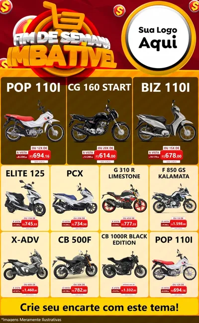 Modelo de Encarte para Encarte Grande com o tema Fim de Semana Imbatível para Concessionaria de Motos