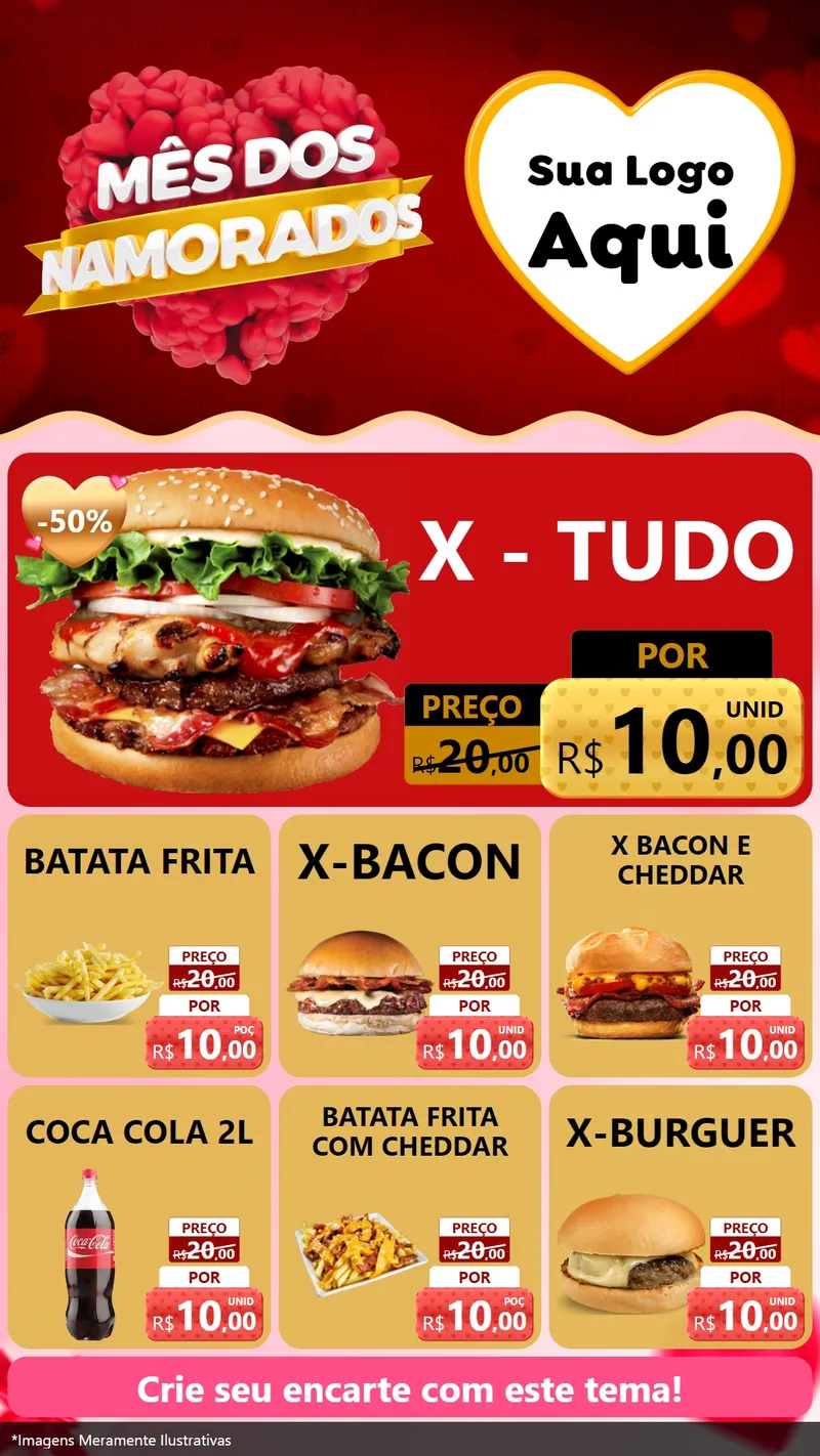 Modelo de Rede Social para Stories com o tema Mês dos Namorados para Hamburgueria