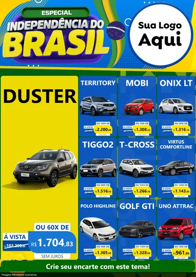 Modelo de Encarte para Encarte A4 Vertical com o tema Especial Independência do Brasil para Concessionaria de Carros