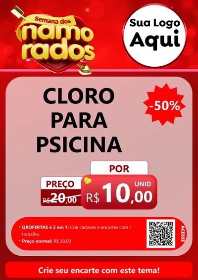 Modelo de Cartaz para Cartaz A4 Vertical com o tema Semana dos namorados para Produtos para Piscina