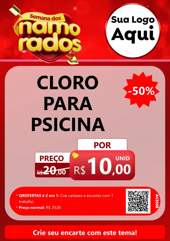 Modelo de Cartaz para Cartaz A4 Vertical com o tema Semana dos namorados para Produtos para Piscina