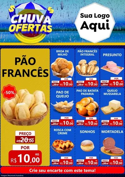 Modelo de Encarte para Encarte A4 Vertical com o tema Chuva de Ofertas para Padaria