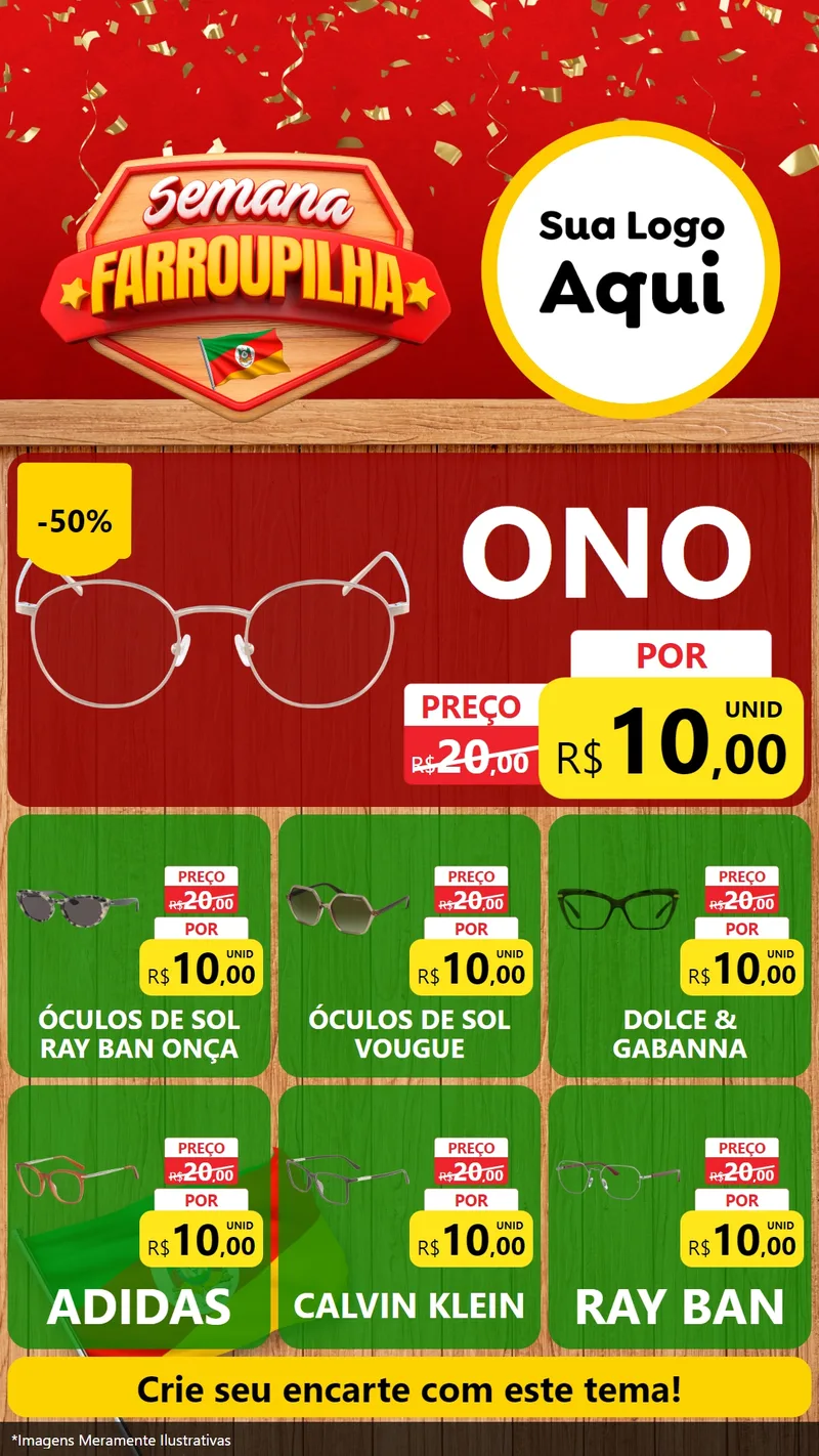Modelo de Rede Social para Stories com o tema Semana Farroupilha para Óticas