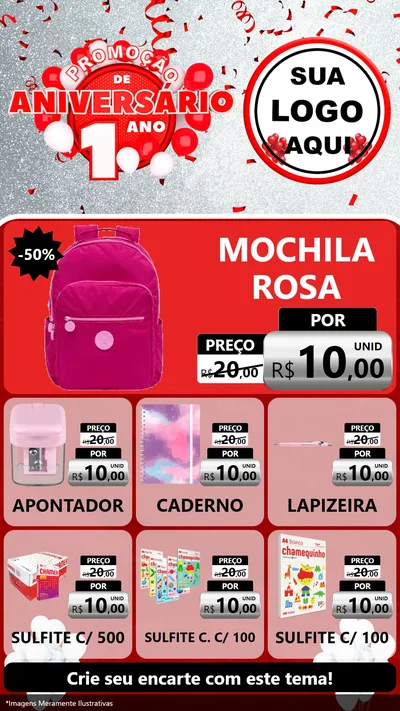 Modelo de Rede Social para Stories com o tema Promoção de Aniversário - 1 Ano para Papelaria