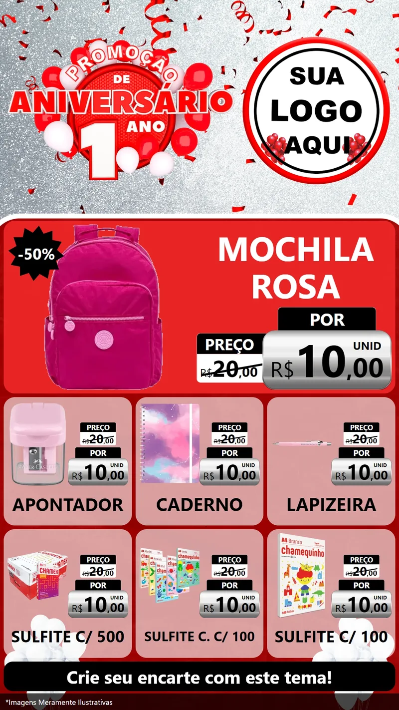 Modelo de Rede Social para Stories com o tema Promoção de Aniversário - 1 Ano para Papelaria