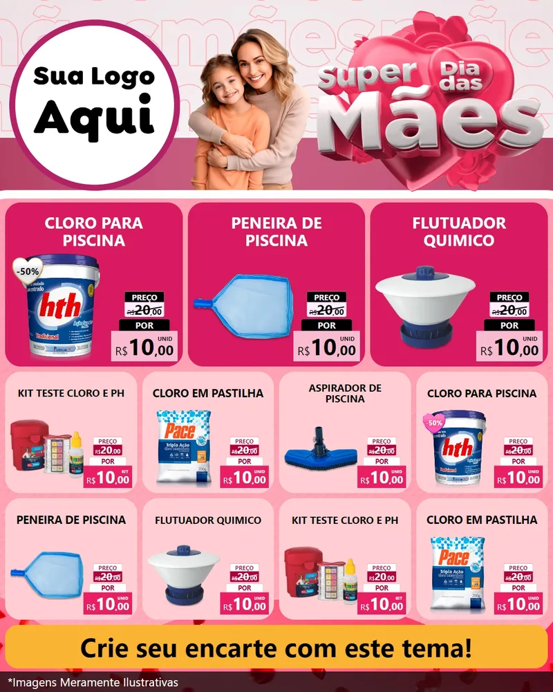 Modelo de Rede Social para Feed Instagram com o tema Super Dia Das Mães para Produtos para Piscina