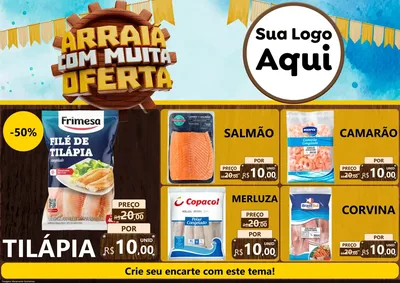 Modelo de Encarte para Encarte A4 Horizontal com o tema Ofertas de São João - Junina para Peixaria