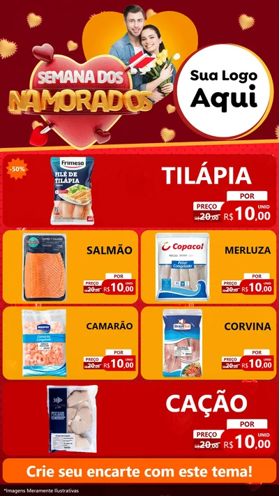 Modelo de TV para TV Vertical com o tema Semana dos Namorados para Peixaria