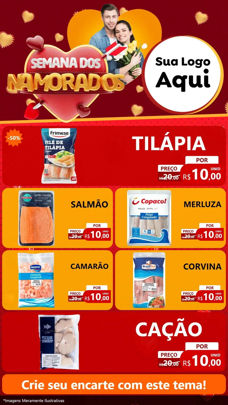 Modelo de TV para TV Vertical com o tema Semana dos Namorados para Peixaria
