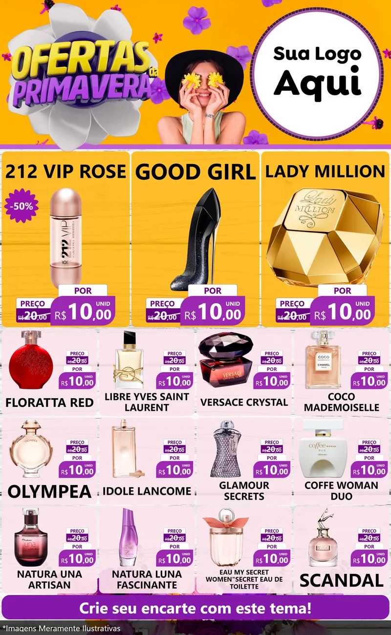 Modelo de Encarte para Encarte Grande com o tema Ofertas Da Primavera para Perfumes